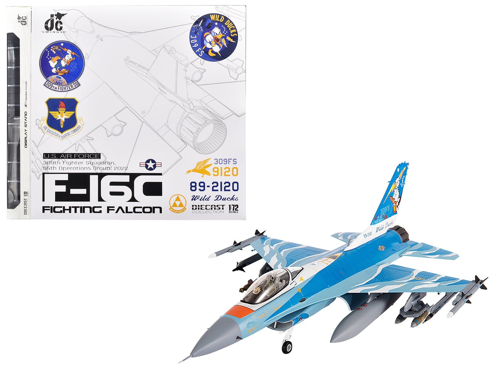 Lockheed F - 16C Fighting Falcon Fighter Aircraft "309th Fighter Squadron 56th Operations Group Wild Ducks" (2022) United States Air Force 1/72 Diecast Model by JC Wings free shipping USA - Rapid Vehicles