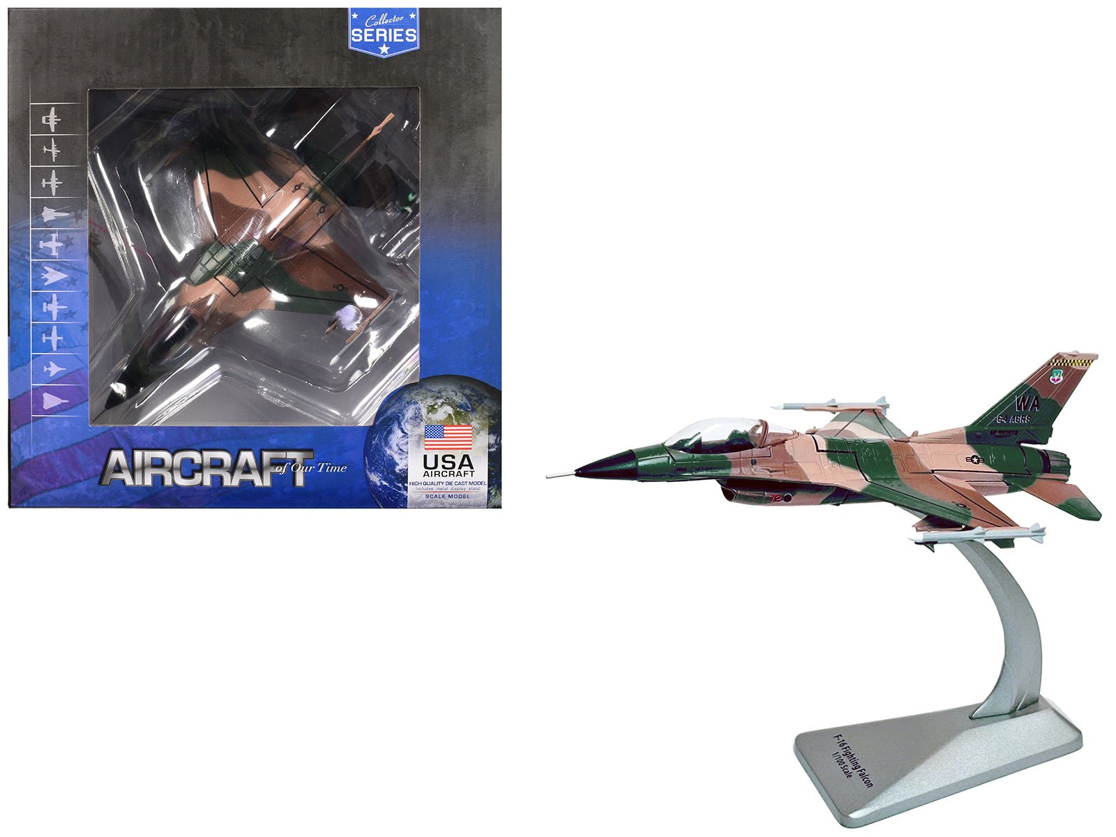 Lockheed F - 16C Fighting Falcon Fighter Aircraft "Block 32 64th Aggressor Squadron Nellis AFB" (2007) United States Air Force "Collector Series" 1/100 Diecast Model by Air Force 1 free shipping USA - Rapid Vehicles