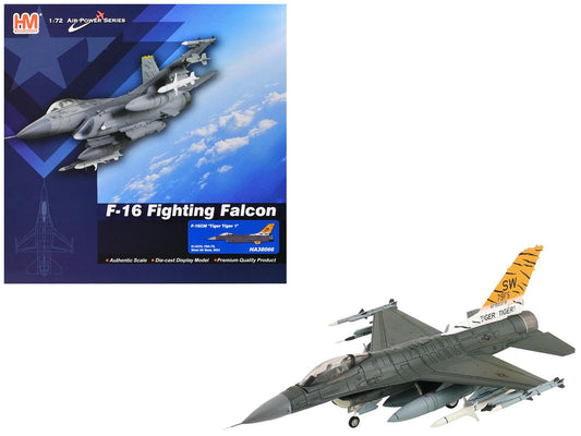 Lockheed F - 16CM Fighting Falcon Fighter Aircraft "91 - 0379 Tiger Tiger 1 79th Fighter Squadron Shaw Air Force Base" (2023) United States Air Force "Air Power Series" 1/72 Diecast Model by Hobby Master free shipping USA - Rapid Vehicles