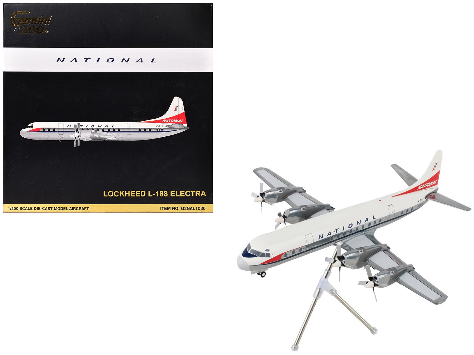 Lockheed L - 188 Electra Commercial Aircraft "National Airlines" (N5017K) White and Gray "Gemini 200" Series 1/200 Diecast Model Airplane by GeminiJets free shipping USA - Rapid Vehicles