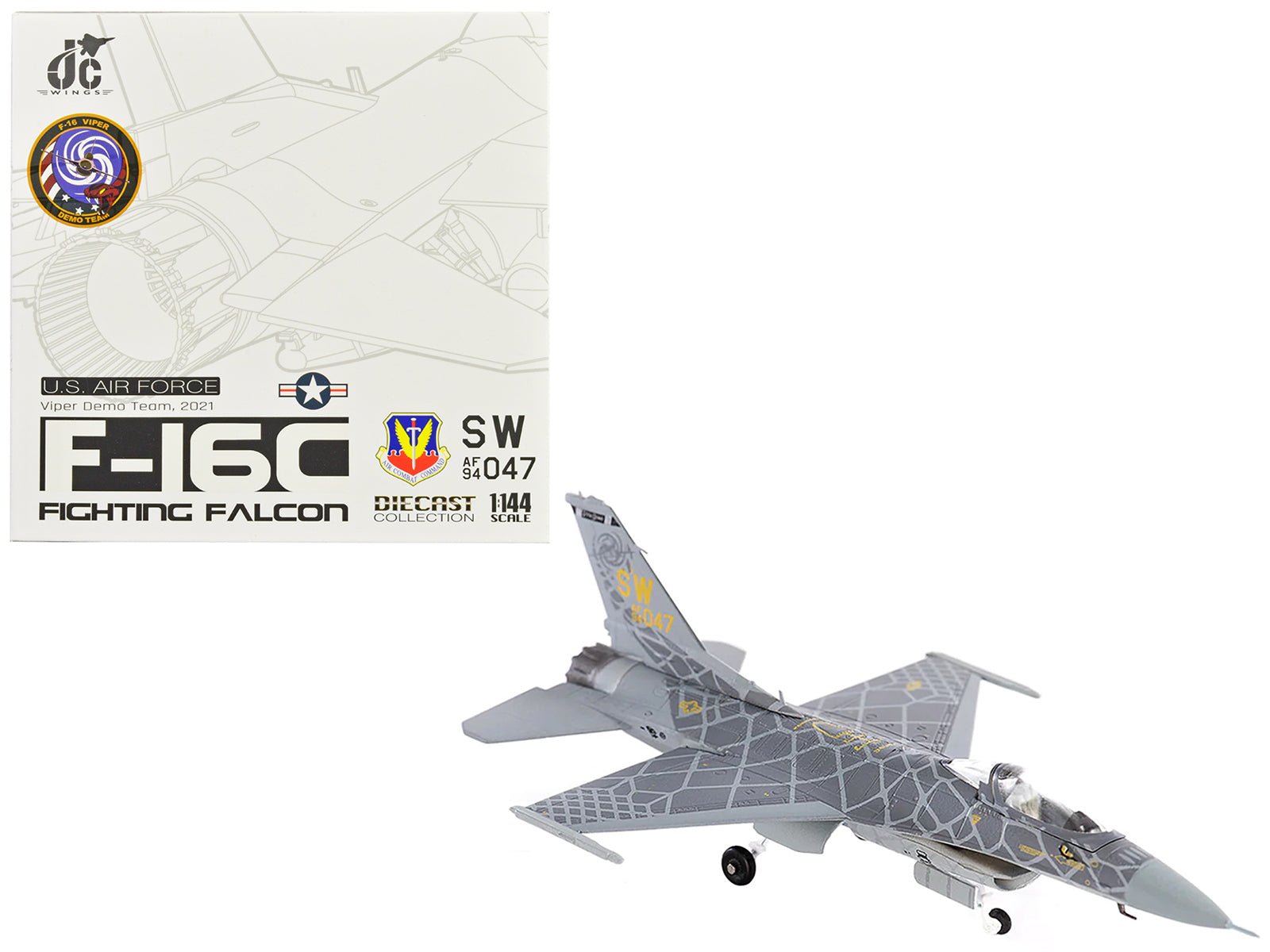 Lockheed Martin F - 16C Fighting Falcon Fighter Aircraft "Viper Demo Team" (2021) United States Air Force 1/144 Diecast Model by JC Wings free shipping USA - Rapid Vehicles