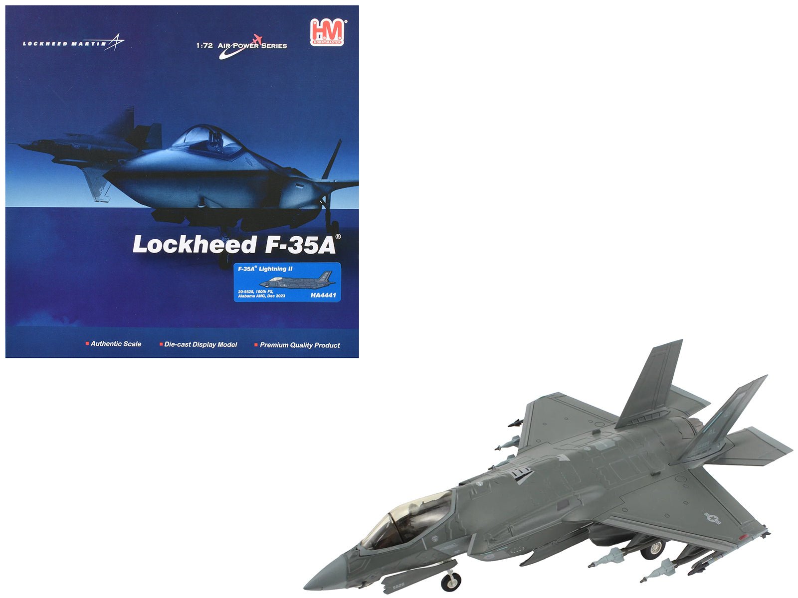 Lockheed Martin F - 35A Lightning II Aircraft "100th Fighter Squadron Alabama Air National Guard" (2023) United States Air Force "Air Power Series" 1/72 Diecast Model by Hobby Master free shipping USA - Rapid Vehicles