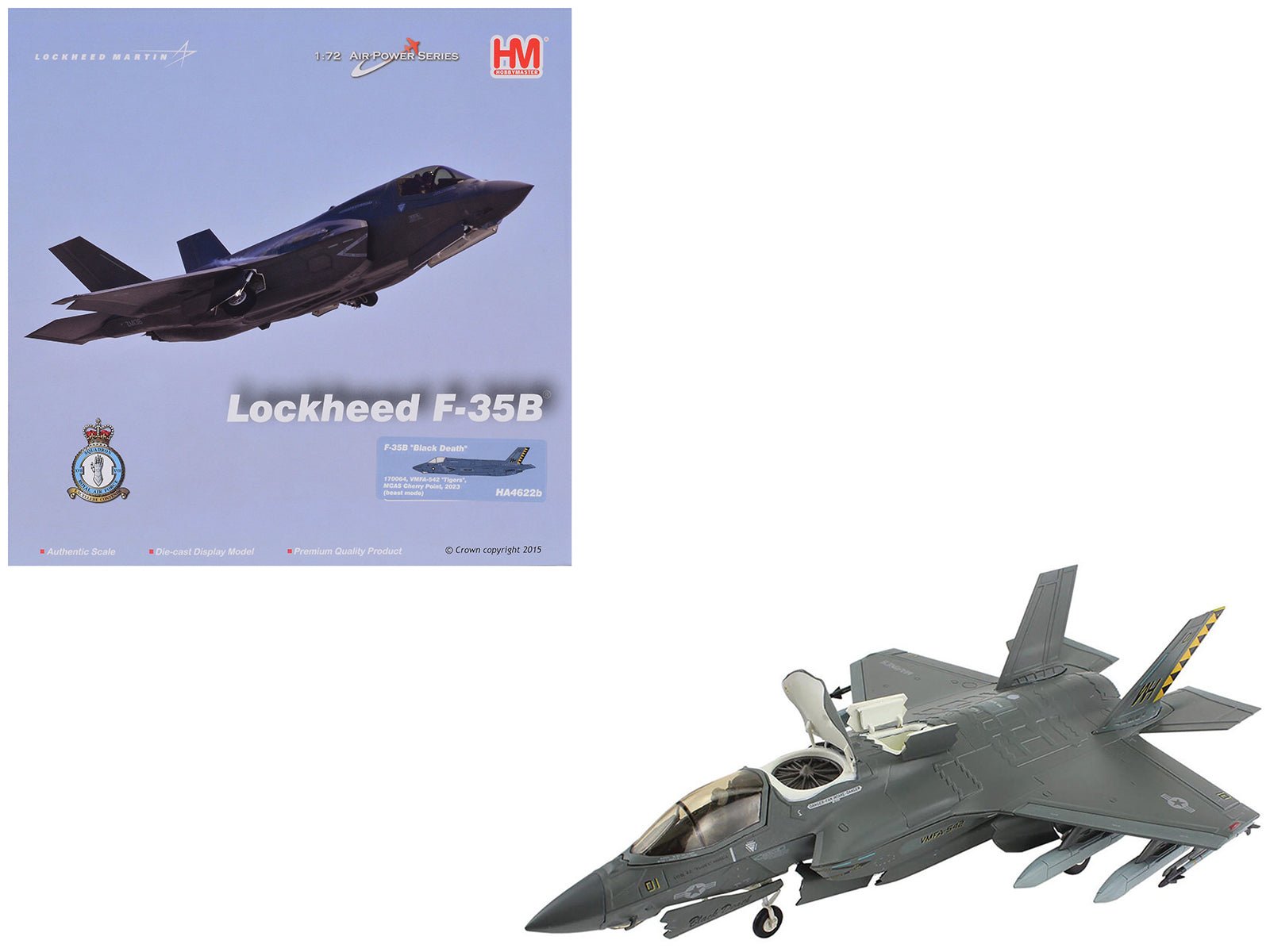 Lockheed Martin F - 35B Lightning II Aircraft (Beast Mode) "Black Death VMFA - 542 MCAS Cherry Point" (2023) United States Marine Corps "Air Power Series" 1/72 Diecast Model by Hobby Master free shipping USA - Rapid Vehicles