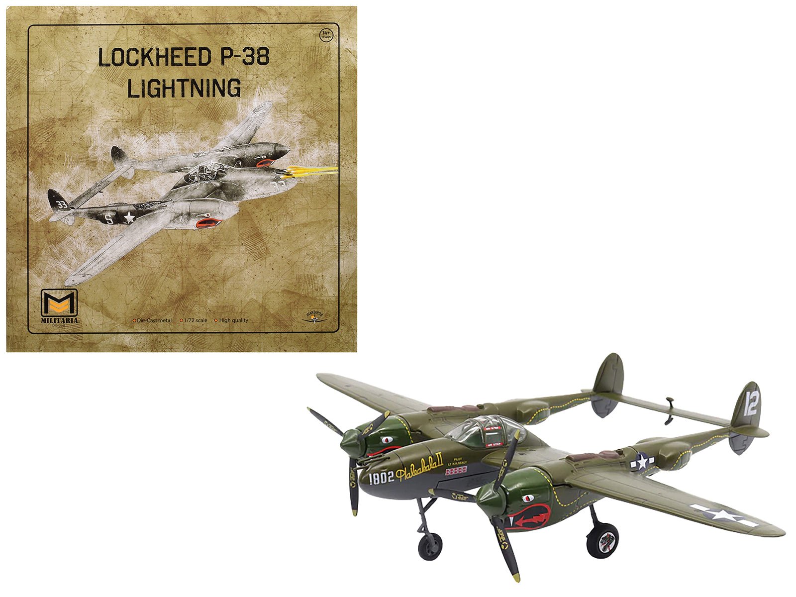 Lockheed P - 38 Lightning Fighter Aircraft "Haleakala II 80th FG 459th FS Twin Dragons" (1944) United States Army Air Forces 1/72 Diecast Model by Militaria Die Cast free shipping USA - Rapid Vehicles