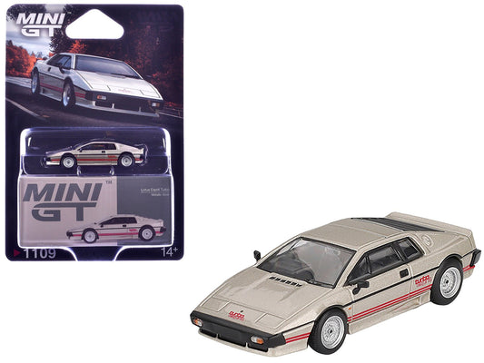 Lotus Esprit Turbo Silver Metallic with Red Stripes Limited Edition 1/64 Diecast Model Car by Mini GT free shipping USA - Rapid Vehicles