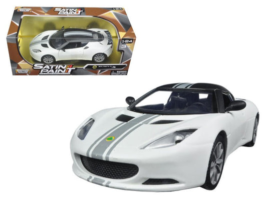 Lotus Evora S Matt White with Black Top and Gray Stripes "Satin Paint" Series 1/24 Diecast Model Car by Motormax free shipping USA - Rapid Vehicles