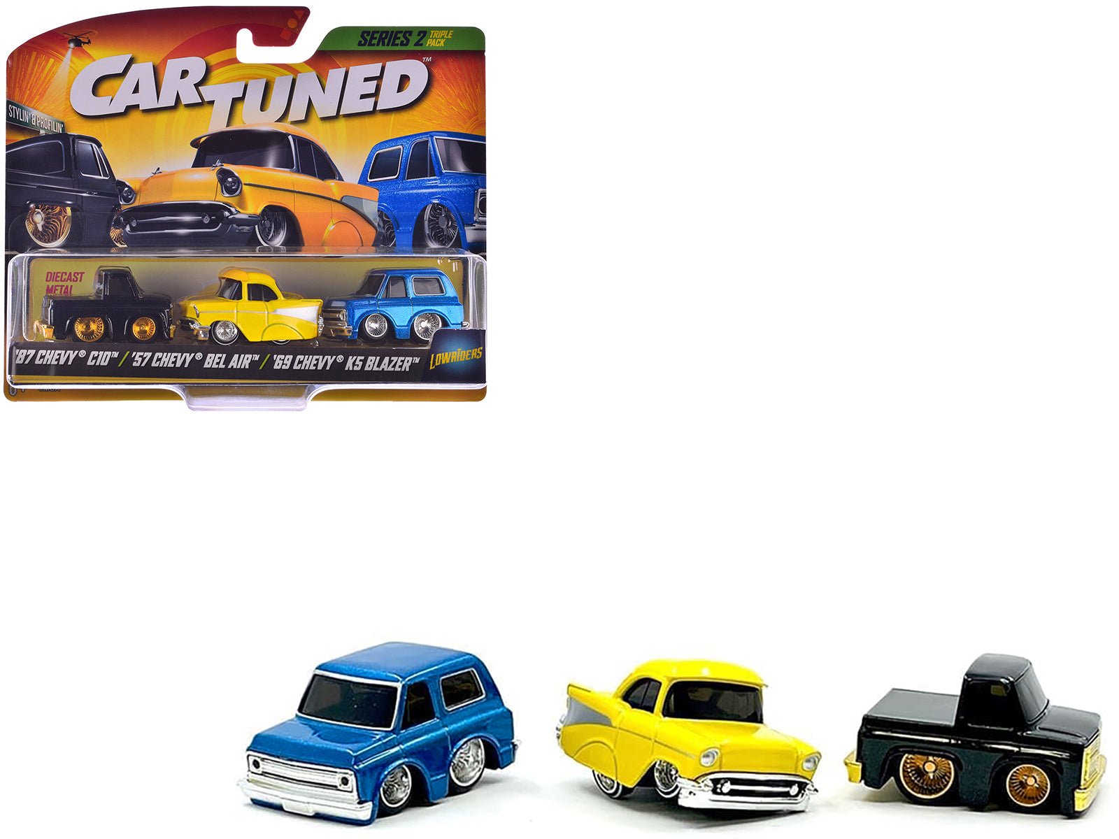 "Lowriders" Series 2 Chevrolet Triple Pack Set of 3 Cars Diecast Model Cars by CarTuned free shipping USA - Rapid Vehicles