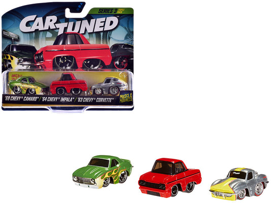 "Lowriders" Series 3 Chevrolet Triple Pack Set of 3 Cars Diecast Model Cars by CarTuned free shipping USA - Rapid Vehicles