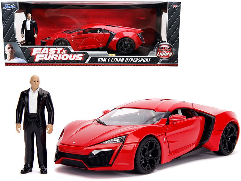 Lykan Hypersport Red with Lights and Dom Figurine "Fast & Furious" Movie 1/18 Diecast Model Car by Jada free shipping USA - Rapid Vehicles