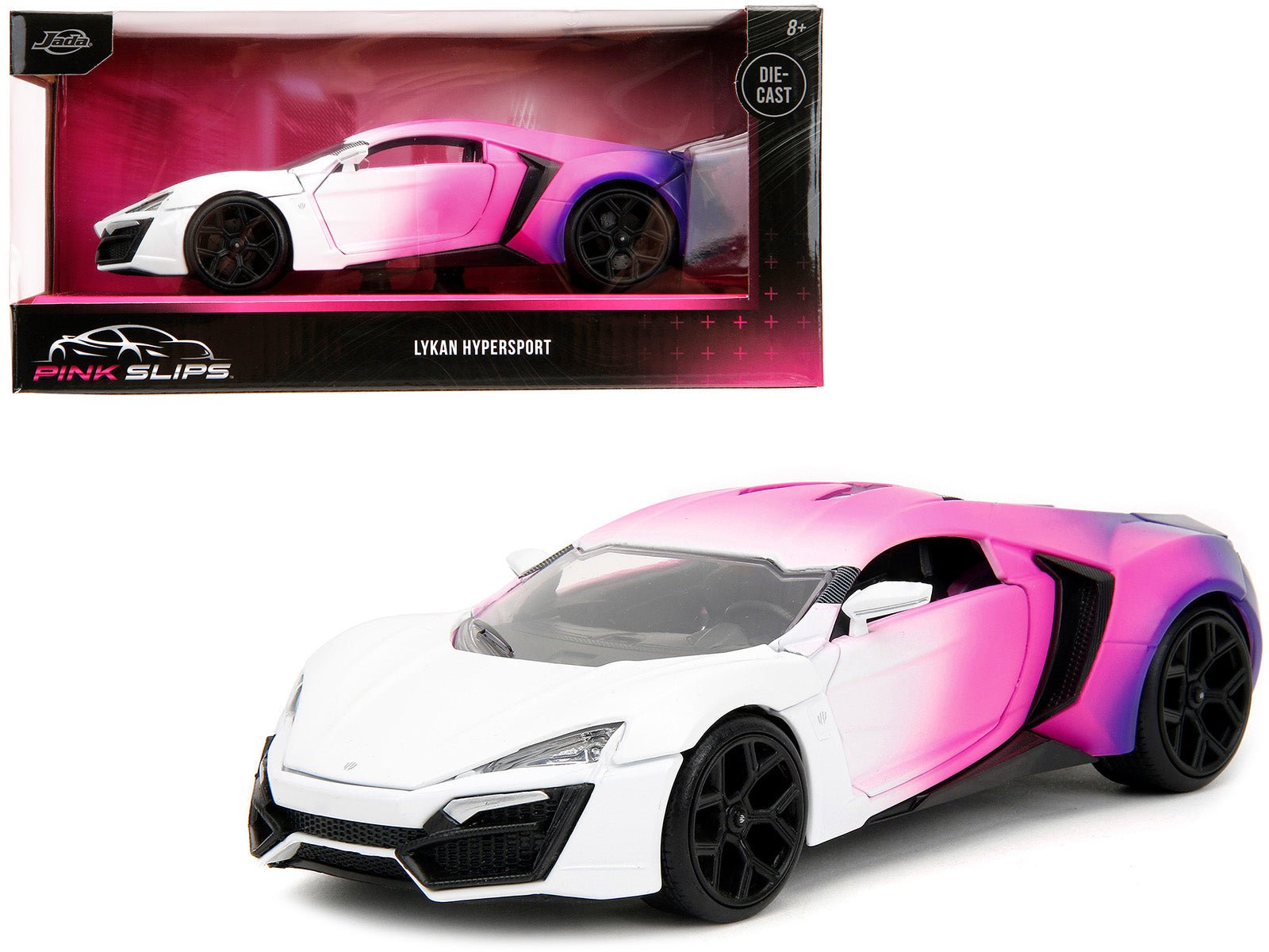 Lykan Hypersport White Pink and Purple Gradient "Pink Slips" Series 1/24 Diecast Model Car by Jada free shipping USA - Rapid Vehicles