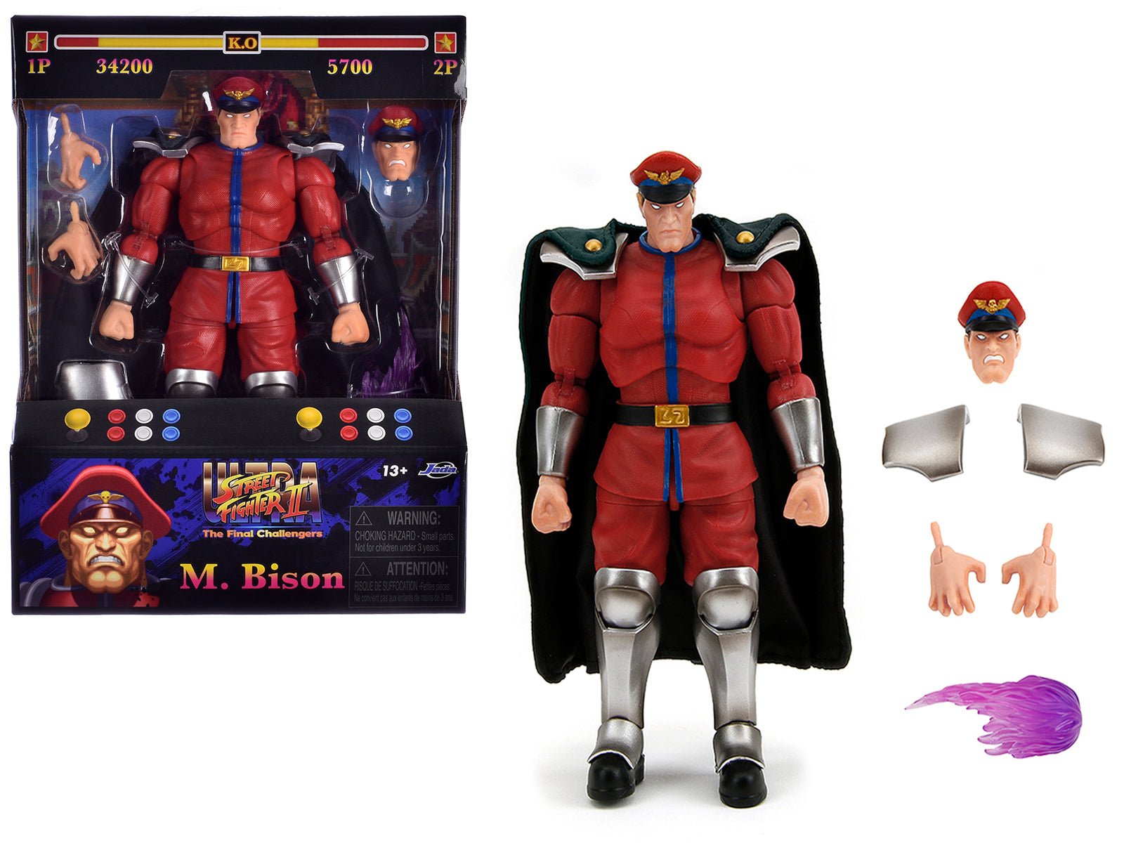 M. Bison 6" Moveable Figure with Accessories and Alternate Head and Hands "Ultra Street Fighter II: The Final Challengers" (2017) Video Game Model by Jada free shipping USA - Rapid Vehicles