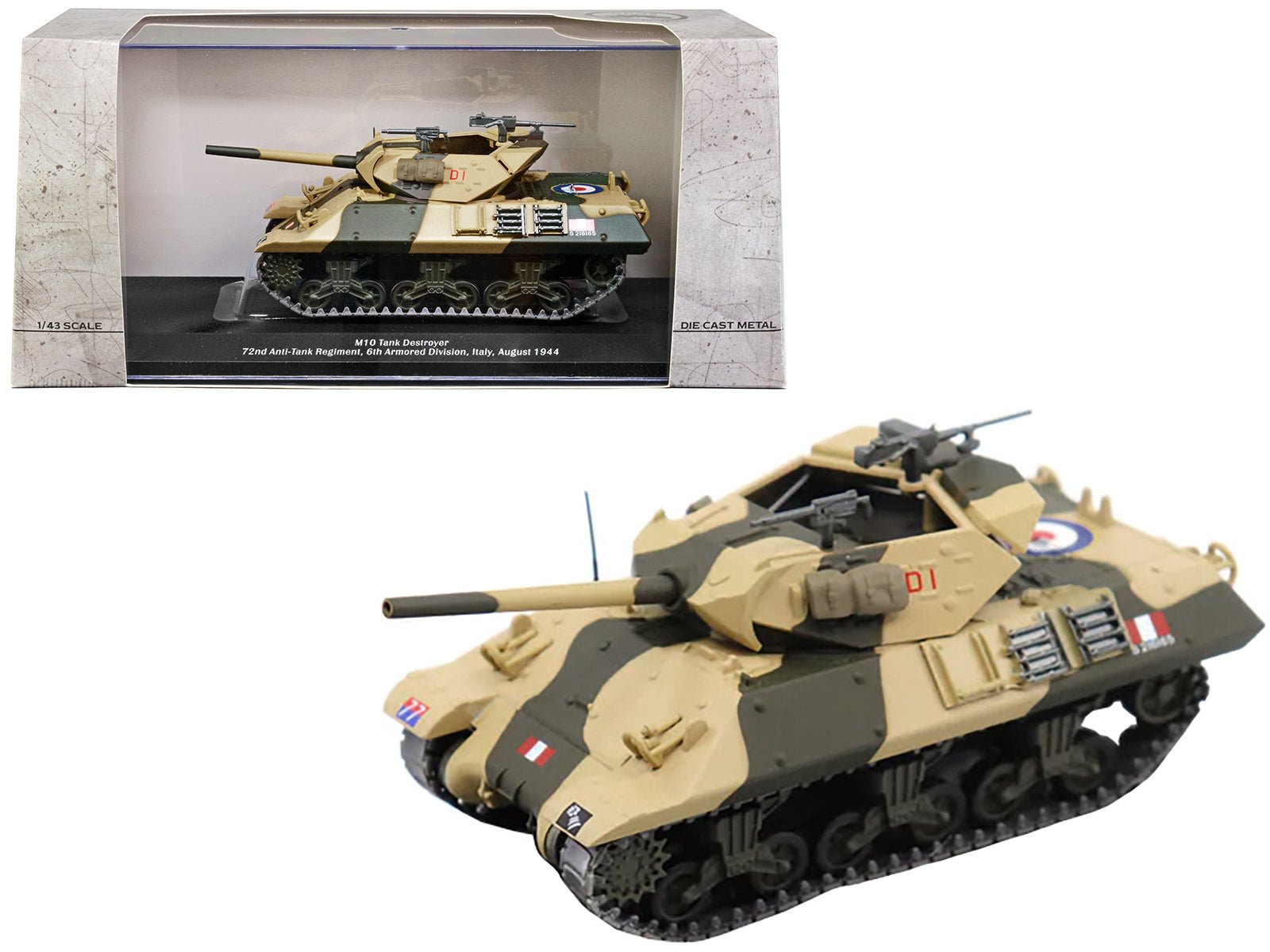 M10 Tank Destroyer D1 77 "U.S.A. 72nd Anti - Tank Regiment 6th Armored Division Italy August 1944" 1/43 Diecast Model by AFVs of WWII free shipping USA - Rapid Vehicles