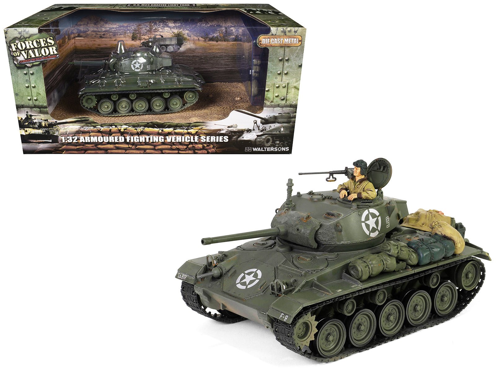 M24 Chaffee Light Tank "8th Armored Division 36th Tank Batallion, Rheinberg Germany World War II" (1945) United States Army "Armoured Fighting Vehicle" Series 1/32 Diecast Model by Forces of Valor free shipping USA - Rapid Vehicles