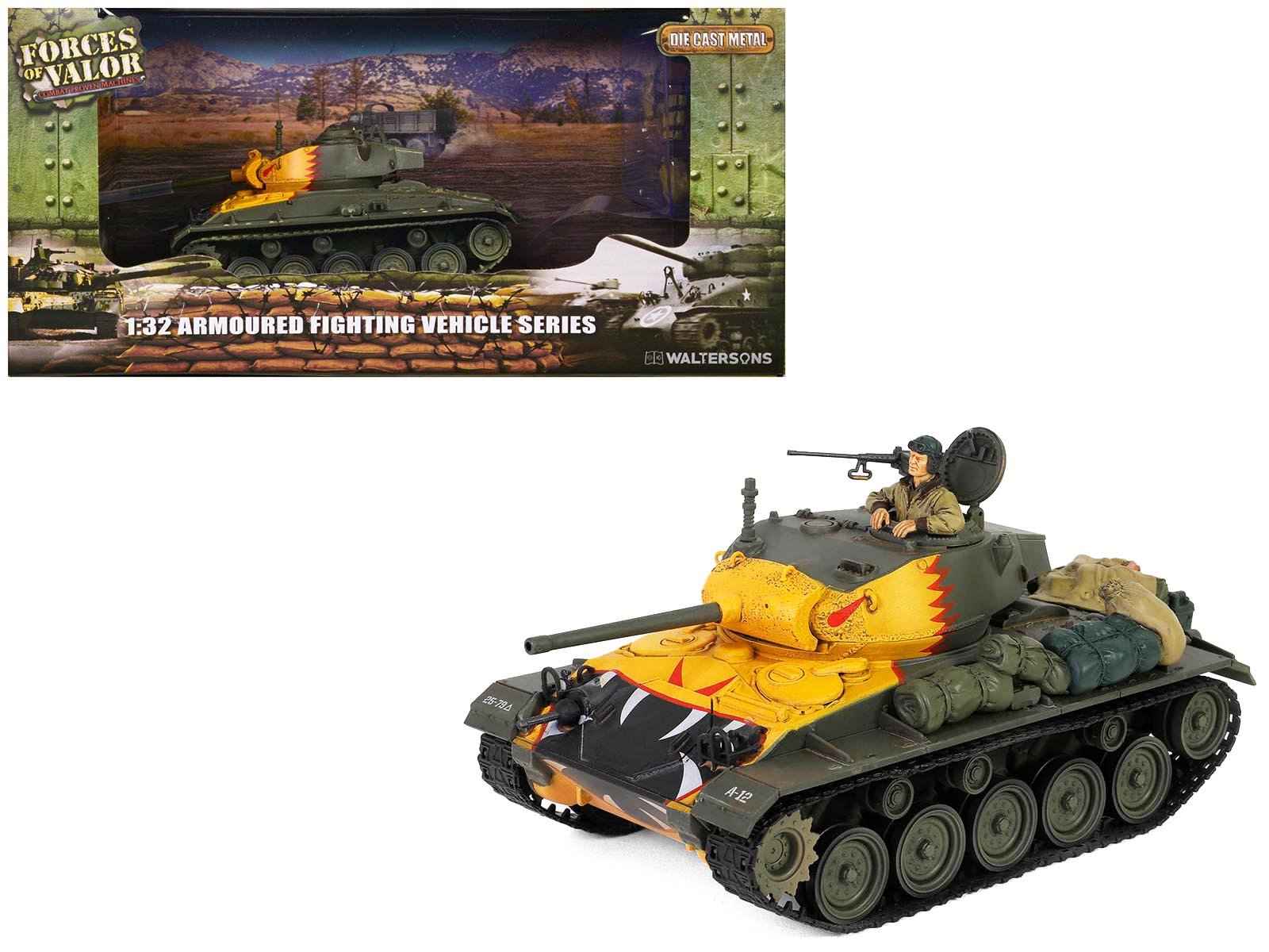 M24 Chaffee Light Tank "Tiger Face 79th Tank Btn Han River South Korea" (1950) United States Army "Armoured Fighting Vehicle" Series 1/32 Diecast Model by Forces of Valor free shipping USA - Rapid Vehicles