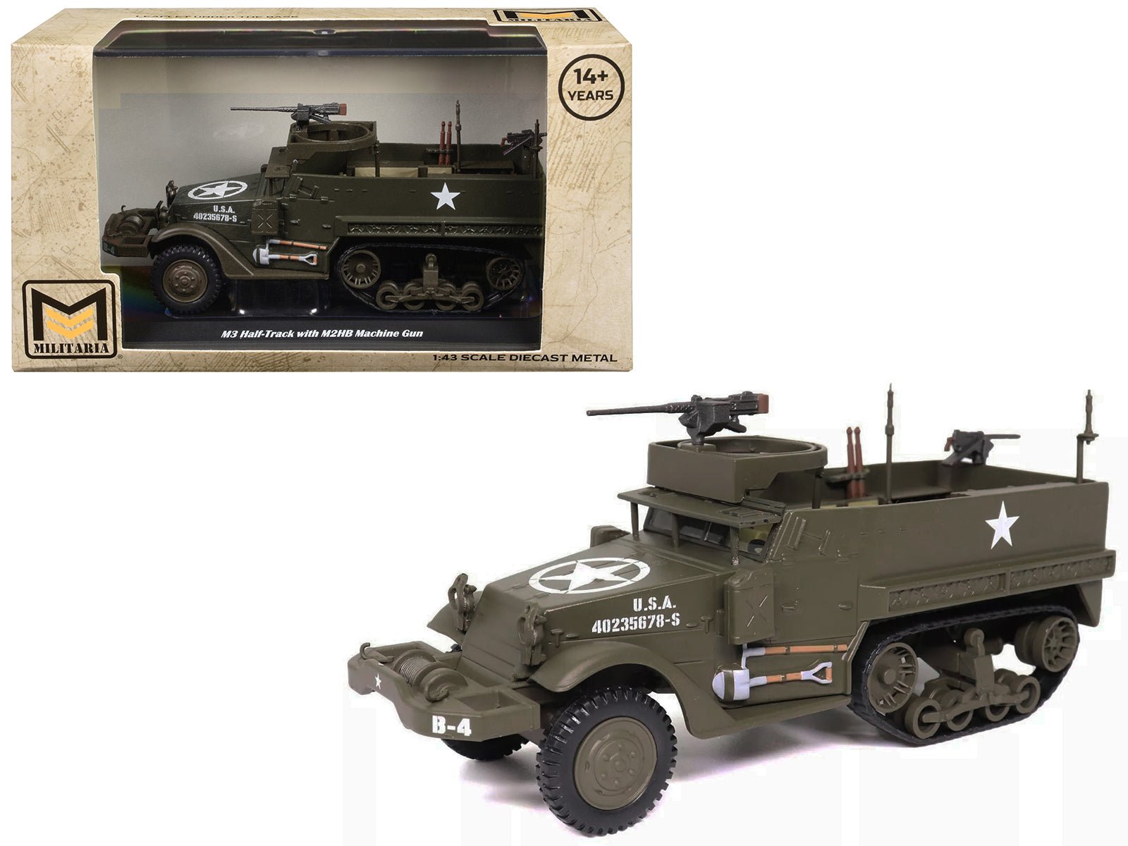 M3 Half - Track AFV with M2HB Machine Gun Olive Drab "United States Army" 1/43 Diecast Model by Militaria Die Cast free shipping USA - Rapid Vehicles