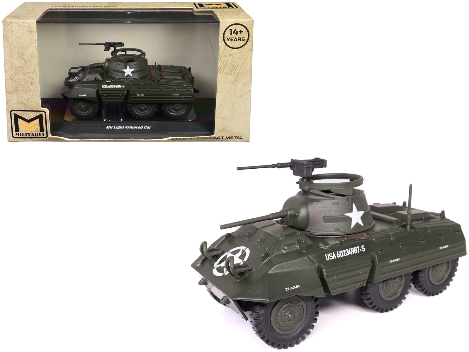 M8 Light Armored Car Olive Drab "United States Army" 1/43 Diecast Model by Militaria Die Cast free shipping USA - Rapid Vehicles