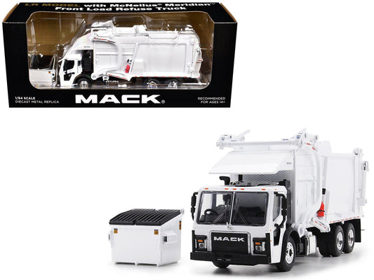 Mack LR Refuse Garbage Truck with McNeilus Meridian Front Loader White with Trash Bin 1/64 Diecast Model by DCP/First Gear free shipping USA - Rapid Vehicles
