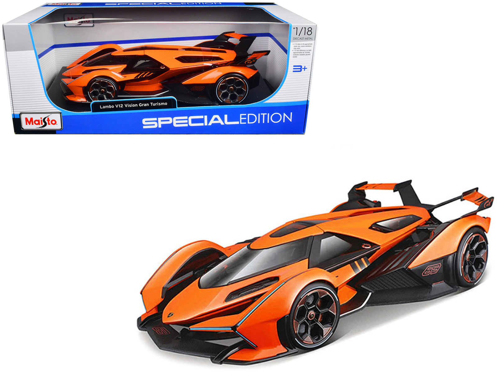 Lamborghini V12 Vision Gran Turismo Orange Metallic "Special Edition" 1/18 Diecast Model Car by Maisto free shipping USA