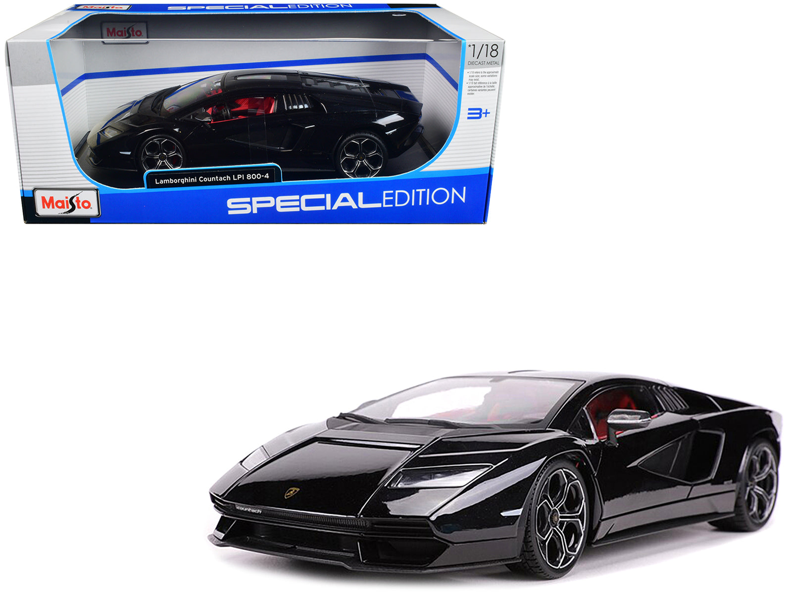 Lamborghini Countach LPI 800-4 Black with Red Interior "Special Edition" 1/18 Diecast Model Car by Maisto free shipping USA