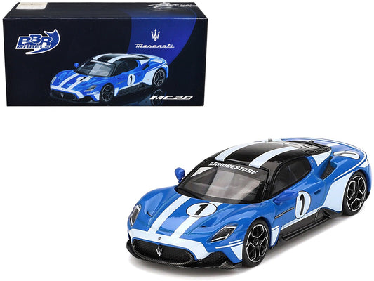 Maserati MC20 1 Blue with White Stripes and Black Top "Maserati Performance Experience" 1/64 Diecast Model Car by BBR free shipping USA - Rapid Vehicles