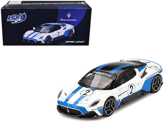 Maserati MC20 2 White with Blue Stripes and Black Top "Maserati Performance Experience" 1/64 Diecast Model Car by BBR free shipping USA - Rapid Vehicles