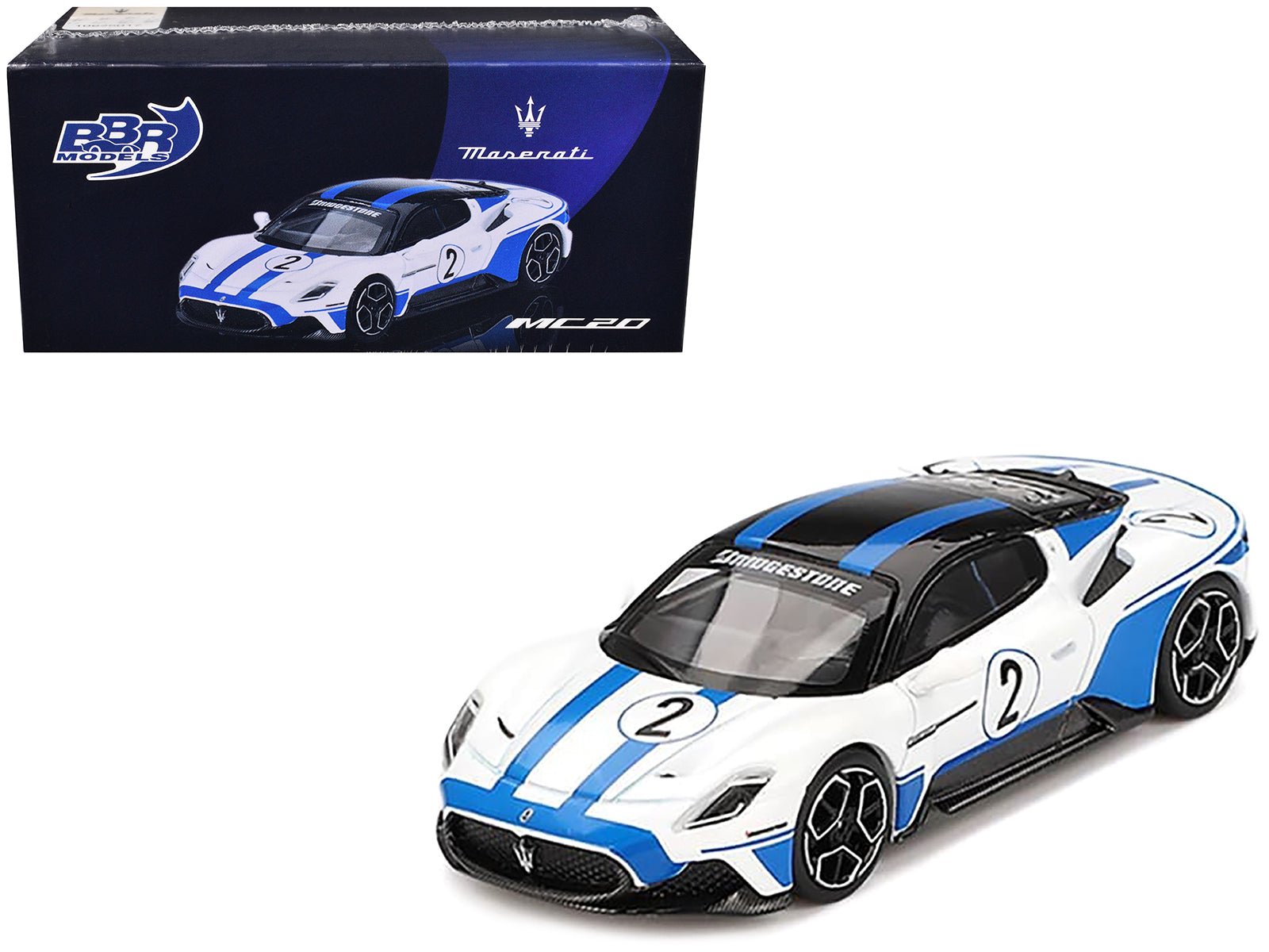 Maserati MC20 2 White with Blue Stripes and Black Top "Maserati Performance Experience" 1/64 Diecast Model Car by BBR free shipping USA - Rapid Vehicles