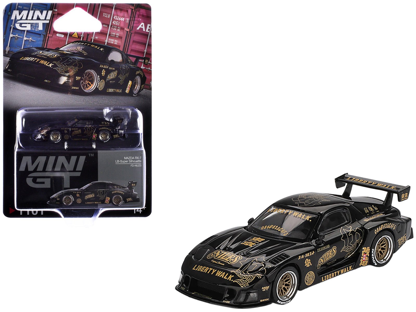 Mazda RX - 7 LB - Super Silhouette "FD - NILES" Black with Gold Graphics Limited Edition 1/64 Diecast Model Car by Mini GT free shipping USA - Rapid Vehicles