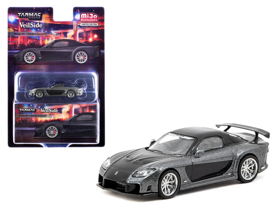 Mazda RX-7 "VeilSide Fortune7" RHD (Right Hand Drive) Gray Metallic and Black "Global64" Series 1/64 Diecast Model Car by Tarmac Works free shipping USA - Rapid Vehicles