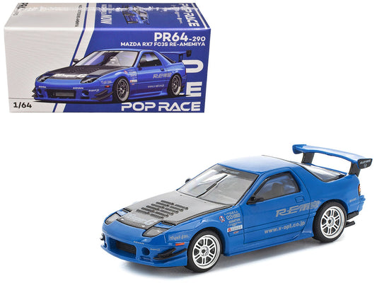 Mazda RX7 (FC3S) RE Amemiya RHD (Right Hand Drive) Blue Metallic with Carbon Hood 1/64 Diecast Model Car by Pop Race free shipping USA - Rapid Vehicles