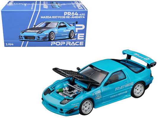 Mazda RX7 (FC3S) RE Amemiya RHD (Right Hand Drive) Light Blue with Carbon Hood "Tokyo Auto Salon 2026" 1/64 Diecast Model Car by Pop Race free shipping USA - Rapid Vehicles
