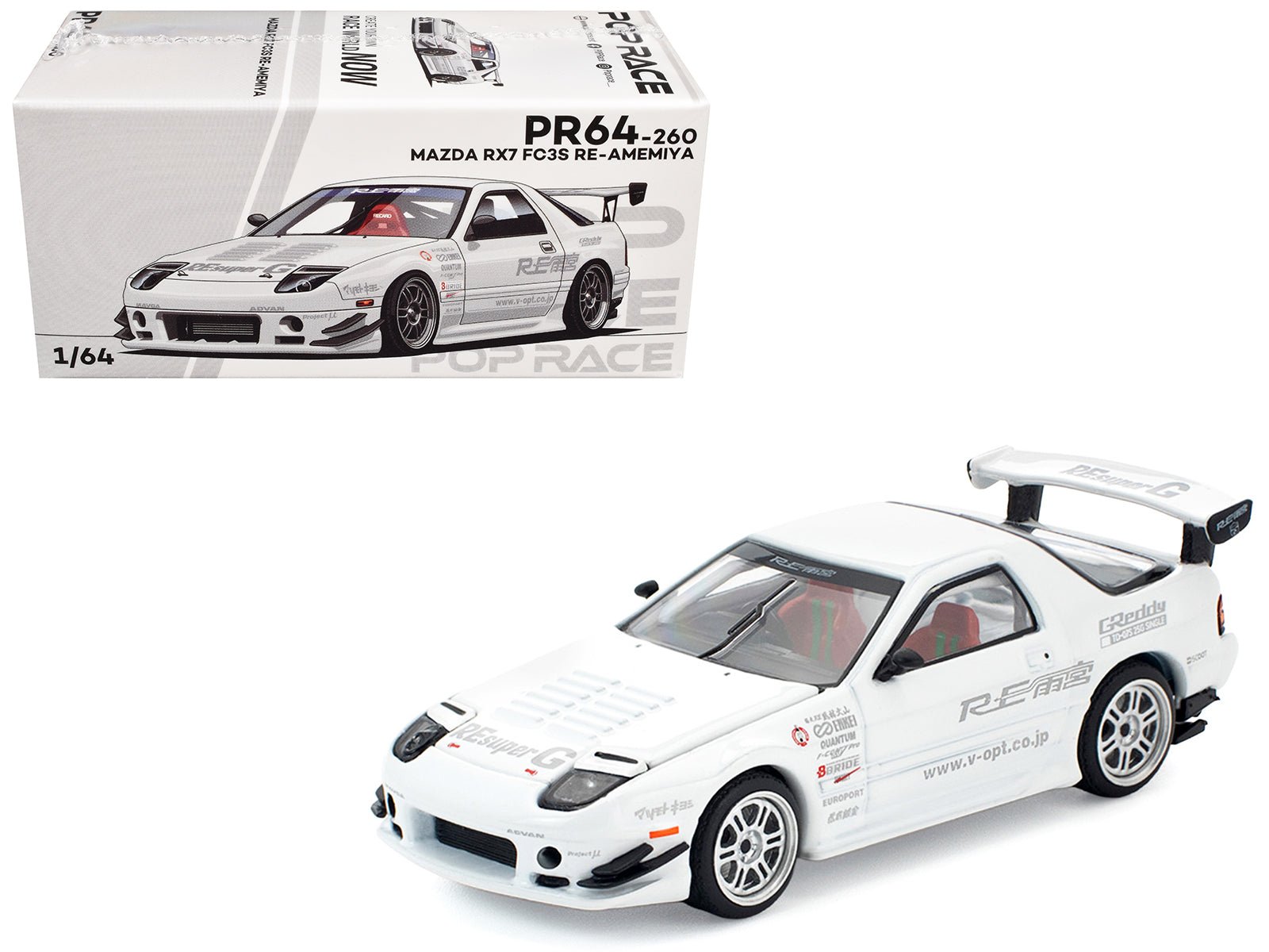 Mazda RX7 (FC3S) RE Amemiya RHD (Right Hand Drive) White 1/64 Diecast Model Car by Pop Race free shipping USA - Rapid Vehicles