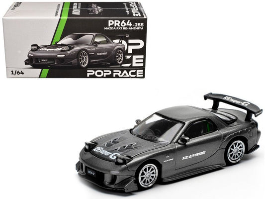 Mazda RX7 (FD) "RE Amemiya" Widebody RHD (Right Hand Drive) Gunmetal Gray Metallic with Carbon Hood 1/64 Diecast Model Car by Pop Race free shipping USA - Rapid Vehicles