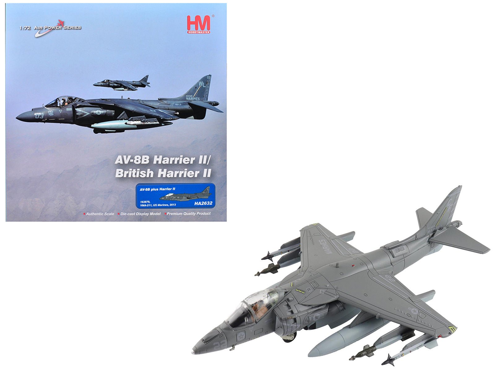 McDonnell Douglas AV - 8B Plus Harrier II Aircraft "163879 VMA - 211" (2013) United States Marine Corps "Air Power Series" 1/72 Diecast Model by Hobby Master free shipping USA - Rapid Vehicles