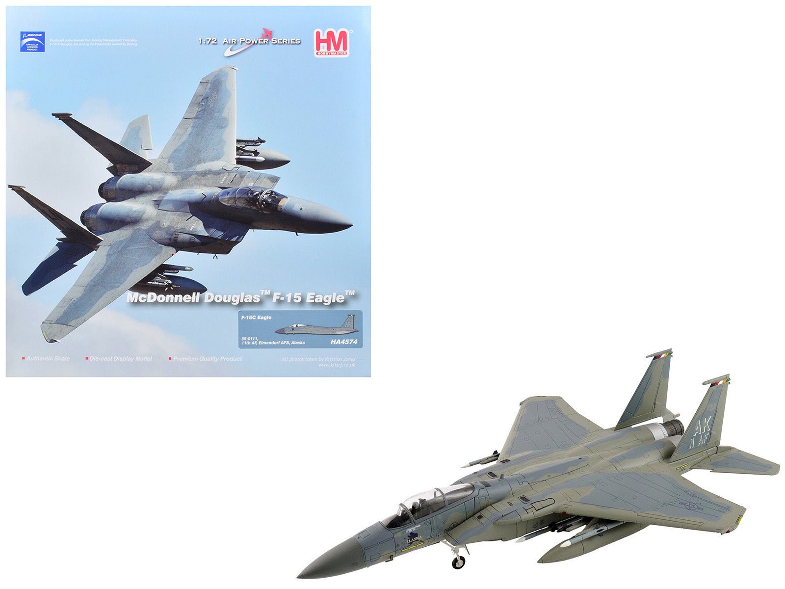 McDonnell Douglas F - 15C Eagle Fighter Aircraft "85 - 0111 11th Air Force Elmendorf Air Force Base Alaska" United States Air Force "Air Power Series" 1/72 Diecast Model by Hobby Master free shipping USA - Rapid Vehicles