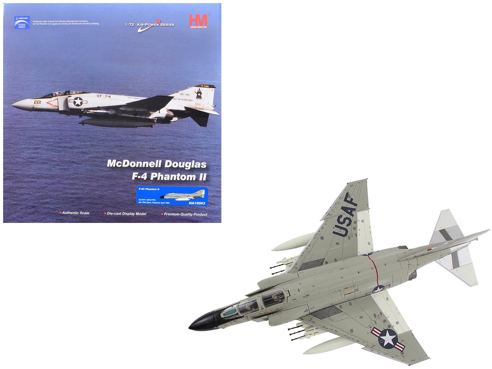 McDonnell Douglas F - 4C Phantom II Fighter - Bomber Aircraft "433rd TFS 8th TFW Ubon Thailand" (1966) United States Air Force "Air Power Series" 1/72 Diecast Model by Hobby Master free shipping USA - Rapid Vehicles