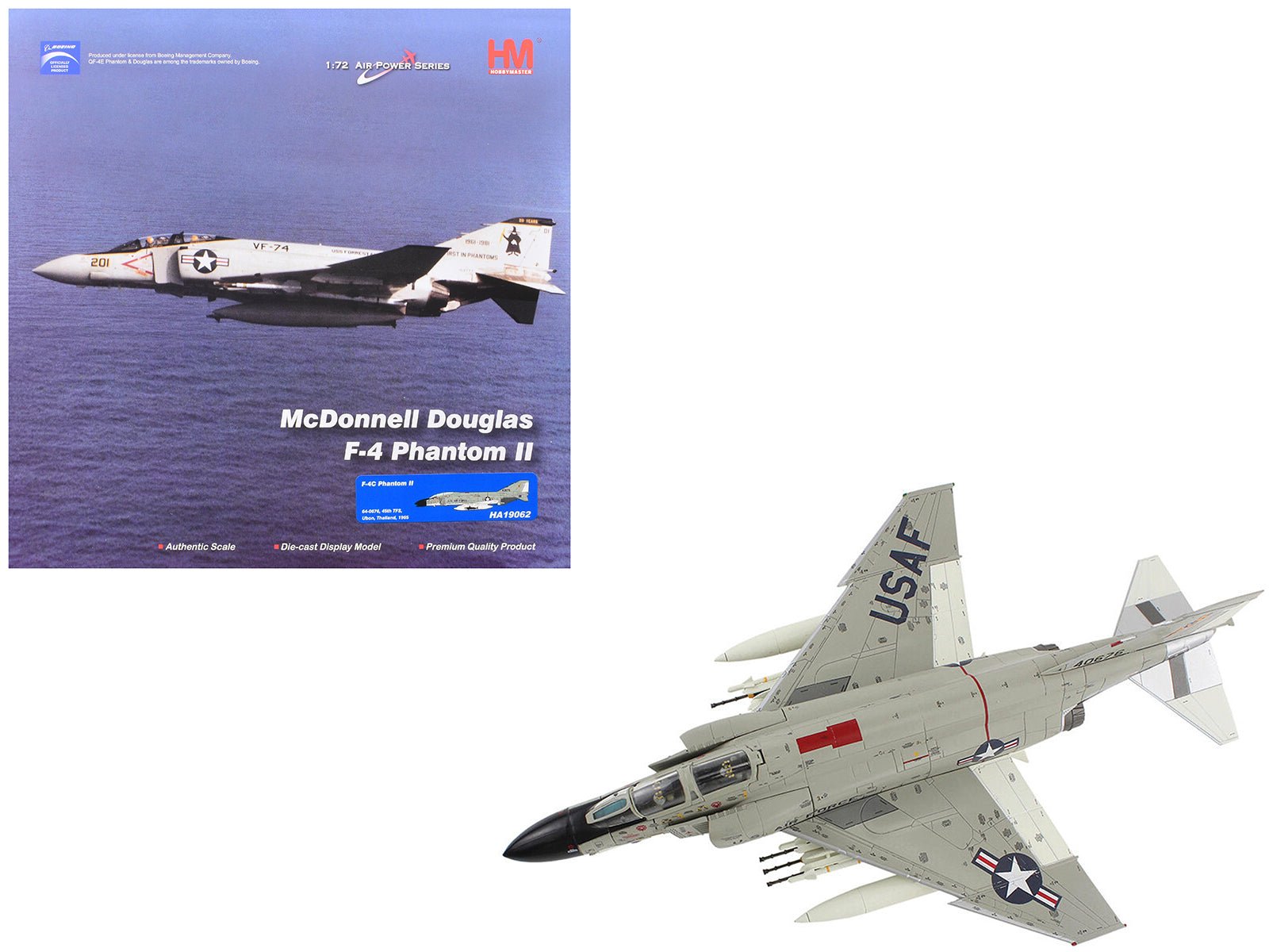 McDonnell Douglas F - 4C Phantom II Fighter - Bomber Aircraft "45th TFS Ubon Thailand" (1965) United States Air Force "Air Power Series" 1/72 Diecast Model by Hobby Master free shipping USA - Rapid Vehicles