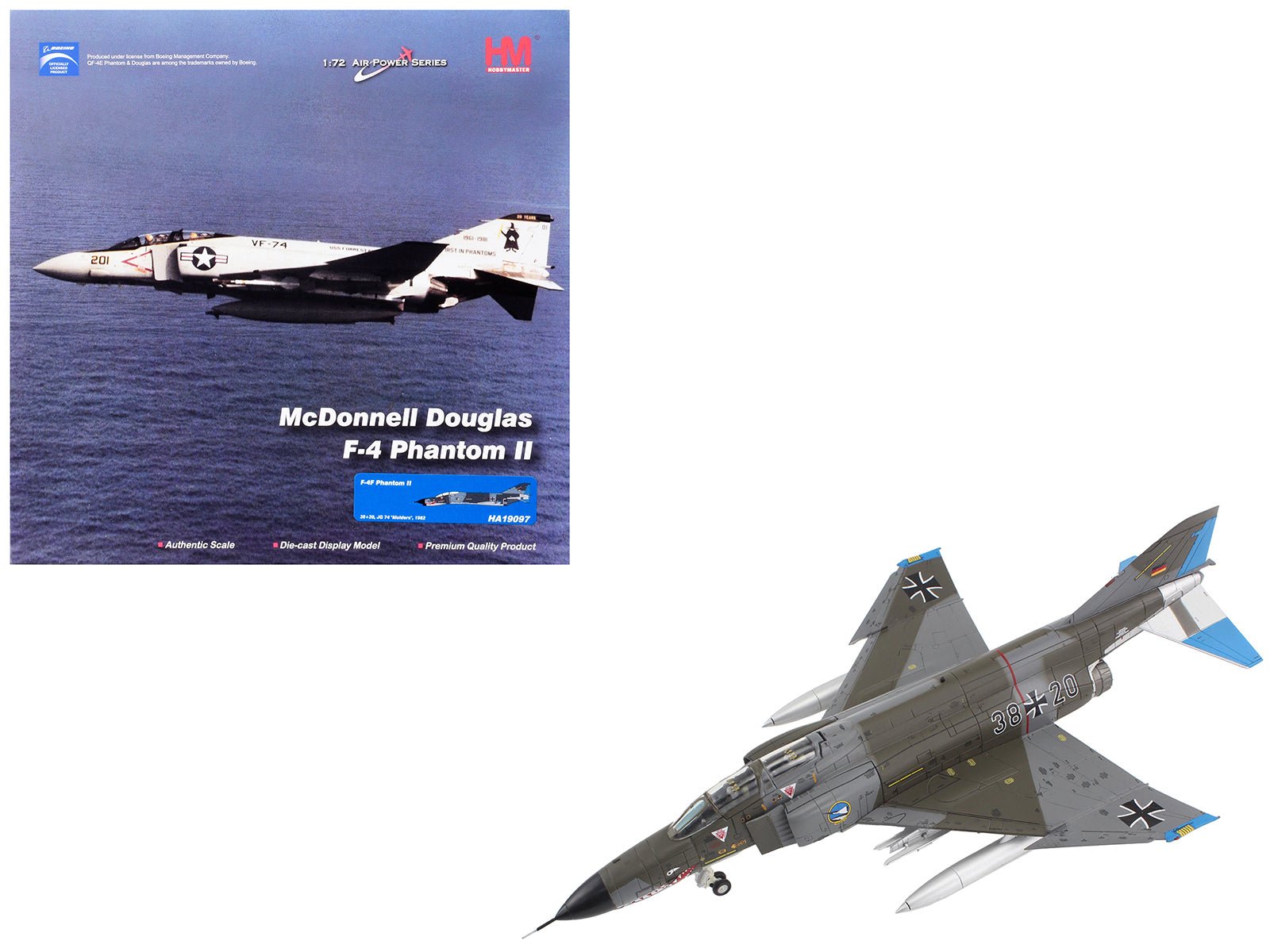 McDonnell Douglas F - 4F Phantom II Fighter - Bomber Aircraft "Jagdgeschwader 74 (JG 74) Molders" (1982) German Luftwaffe "Air Power Series" 1/72 Diecast Model by Hobby Master free shipping USA - Rapid Vehicles