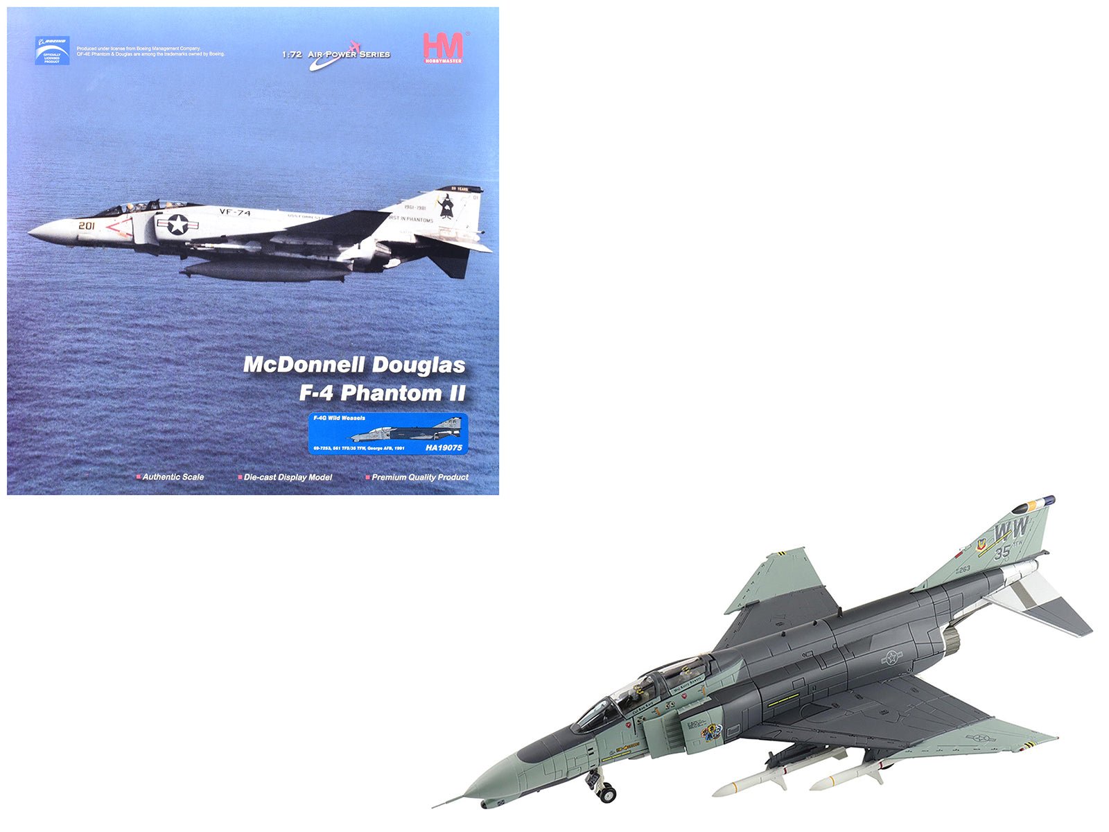 McDonnell Douglas F-4G Phantom II Fighter-Bomber Aircraft "Wild Weasels 69-7253 561st TFS 35th TFW George AFB" (1991) United States Air Force "Air Power Series" 1/72 Diecast Model by Hobby Master free shipping USA - Rapid Vehicles