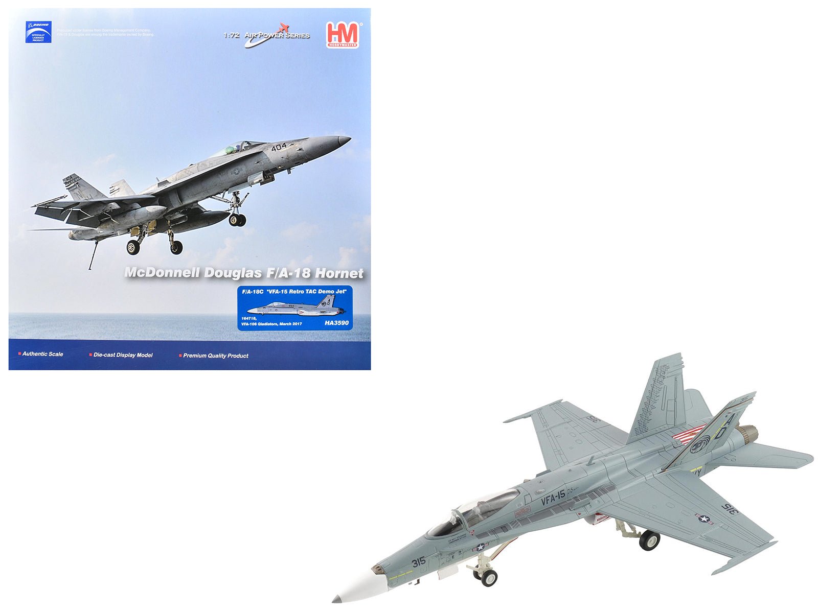 McDonnell Douglas F/A - 18C Hornet Aircraft "VFA - 15 Retro TAC Demo Jet VFA - 106 Gladiators" (2017) United States Navy "Air Power Series" 1/72 Diecast Model by Hobby Master free shipping USA - Rapid Vehicles