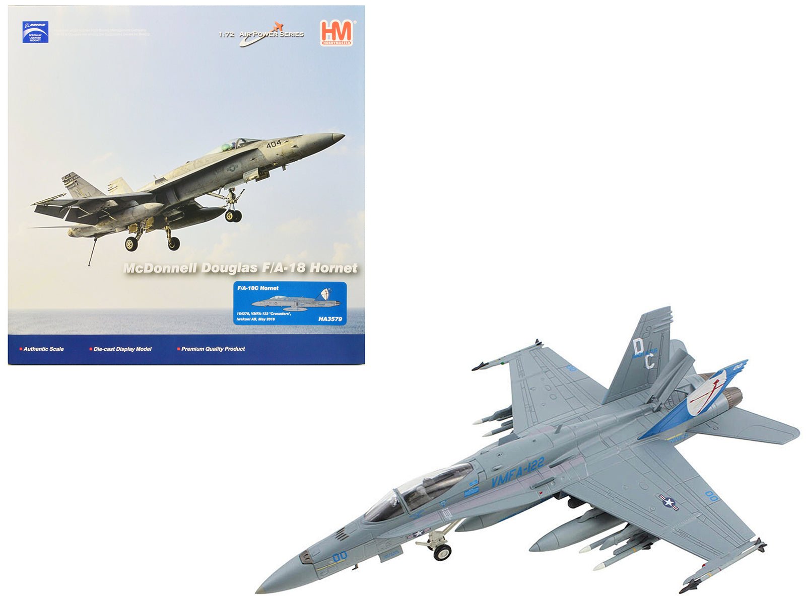 McDonnell Douglas F/A - 18C Hornet Aircraft "VMFA - 122 Crusaders Iwakuni AB" (2016) United States Marines "Air Power Series" 1/72 Diecast Model by Hobby Master free shipping USA - Rapid Vehicles