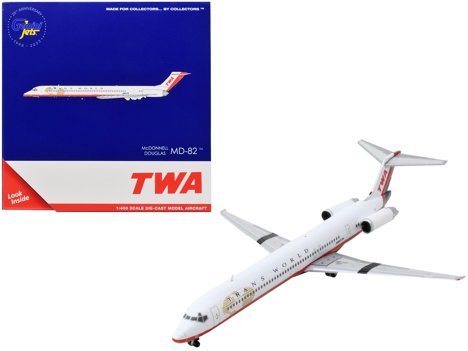 McDonnell Douglas MD-82 Commercial Aircraft "Trans World Airlines" White with Red Stripes 1/400 Diecast Model Airplane by GeminiJets free shipping USA - Rapid Vehicles