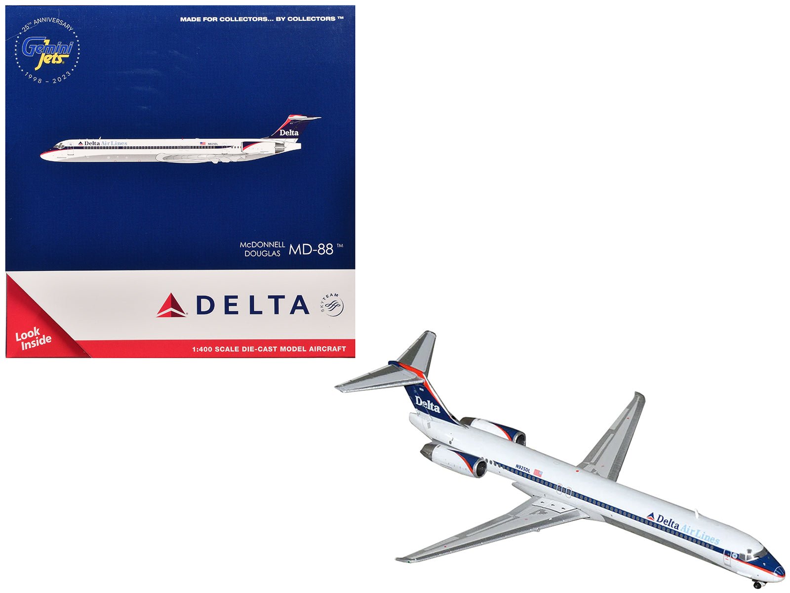 McDonnell Douglas MD - 88 Commercial Aircraft "Delta Air Lines" (N925DL) White with Blue and Red Graphics 1/400 Diecast Model Airplane by GeminiJets free shipping USA - Rapid Vehicles