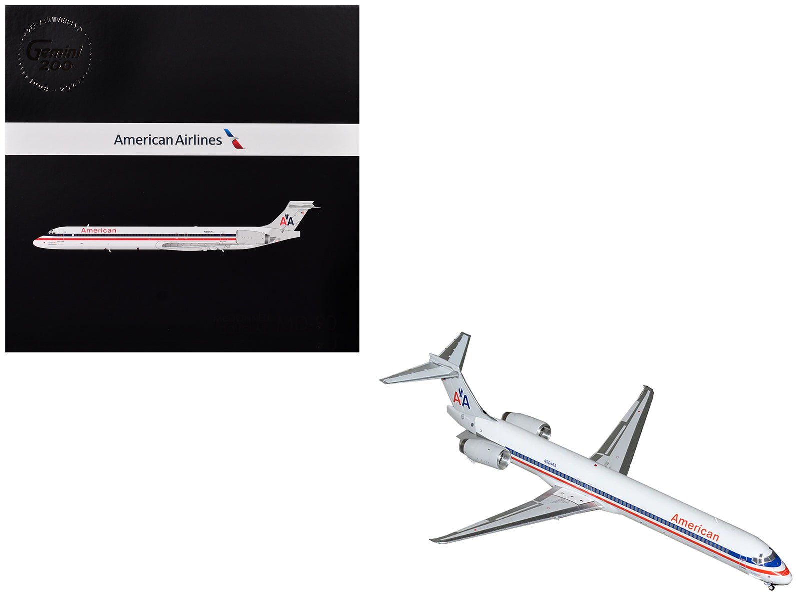 McDonnell Douglas MD - 90 Commercial Aircraft "American Airlines" (N904RA) White with Red and Blue Stripes "Gemini 200" Series 1/200 Diecast Model Airplane by GeminiJets free shipping USA - Rapid Vehicles