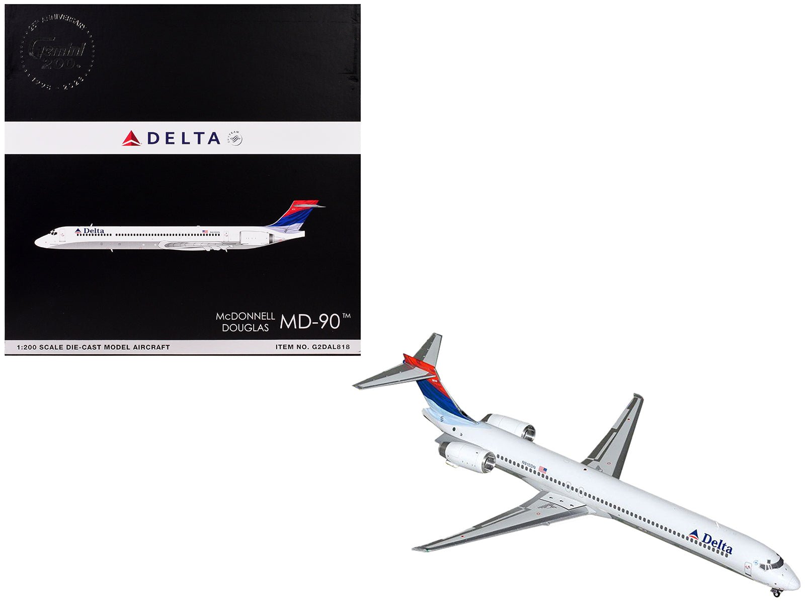McDonnell Douglas MD - 90 Commercial Aircraft "Delta Air Lines" (N910DN) White with Blue and Red Tail "Gemini 200" Series 1/200 Diecast Model Airplane by GeminiJets free shipping USA - Rapid Vehicles