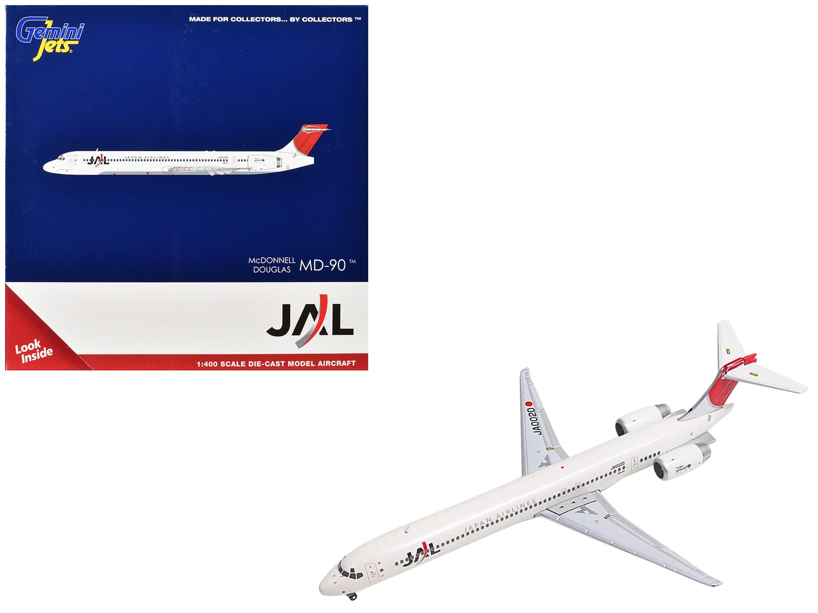 McDonnell Douglas MD - 90 Commercial Aircraft "Japan Airines" (JA002D) White with Red Tail 1/400 Diecast Model Airplane by GeminiJets free shipping USA - Rapid Vehicles