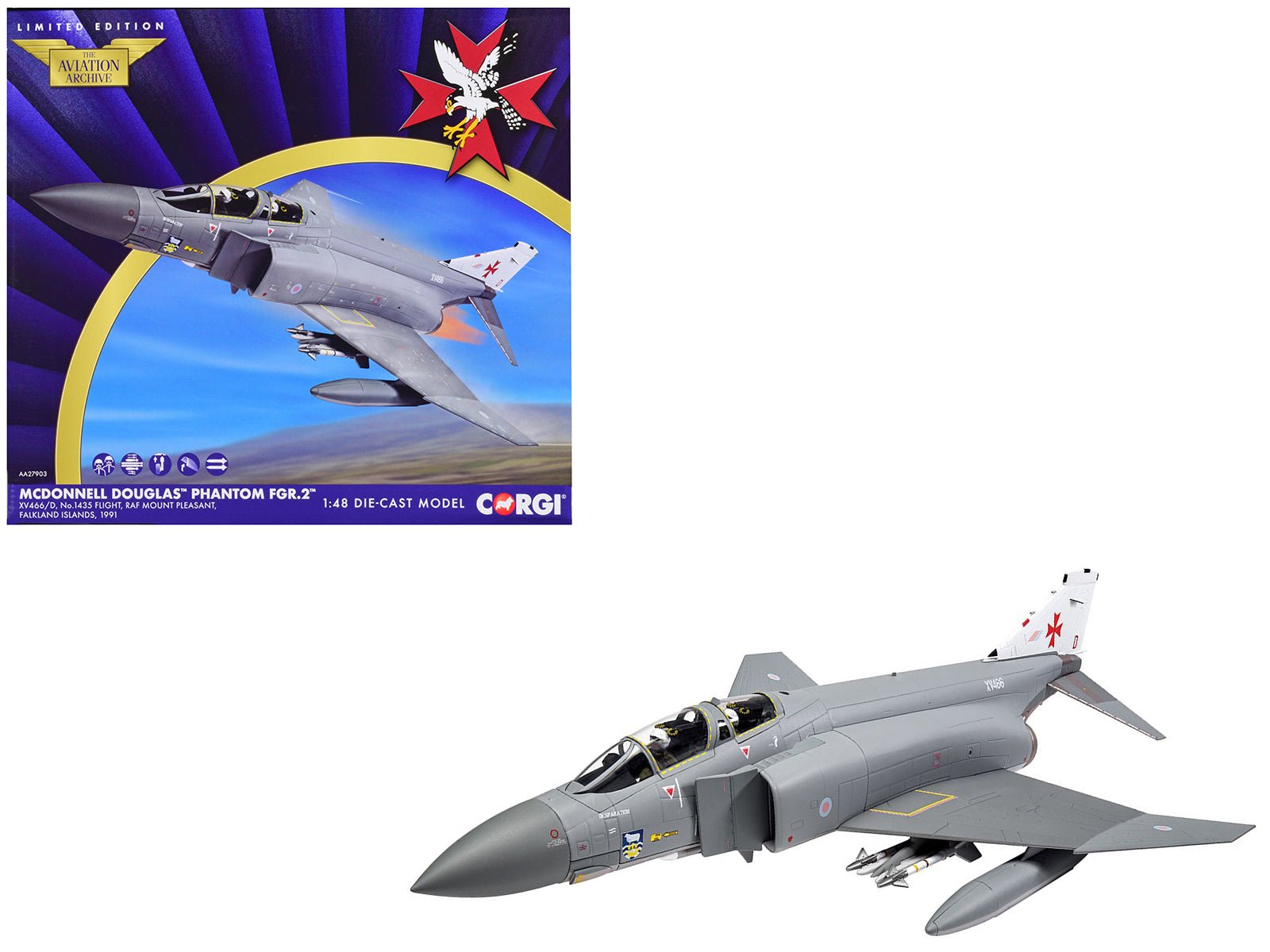 McDonnell Douglas Phantom FGR.2 Fighter Aircraft "1435 Flight RAF Mount Pleasant Falkland Islands" (1991) Royal Air Force "The Aviation Archive" Series 1/48 Diecast Model by Corgi free shipping USA - Rapid Vehicles