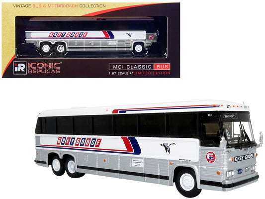 MCI MC - 12 Coach Classic Bus "Grey Goose Lines" Destination: Winnipeg (Manitoba Canada) "Vintage Bus & Motorcoach Collection" 1/87 Diecast Model by Iconic Replicas free shipping USA - Rapid Vehicles