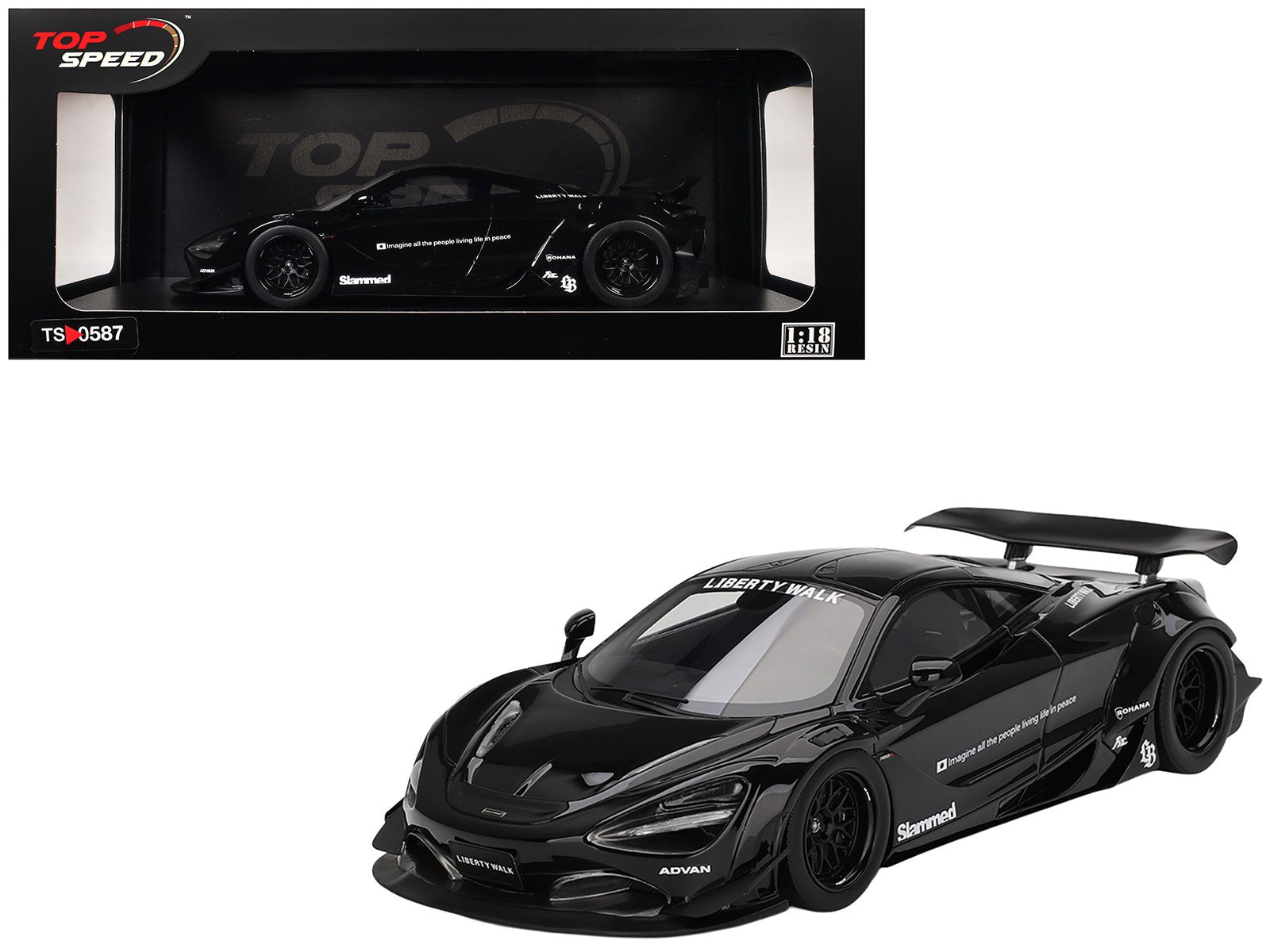 McLaren 720S "LB - Works" Black "Tokyo Auto Salon 2024" 1/18 Model Car by Top Speed free shipping USA - Rapid Vehicles