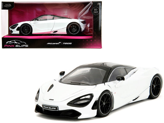 McLaren 720S White Metallic with Black Top "Pink Slips" Series 1/24 Diecast Model Car by Jada free shipping USA - Rapid Vehicles