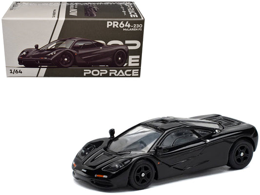 McLaren F1 Jet Black 1/64 Diecast Model Car by Pop Race free shipping USA - Rapid Vehicles